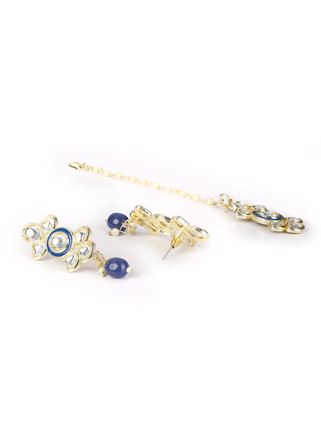Blue Pearls Kundan Gold Plated Choker Set with MaangTikka
