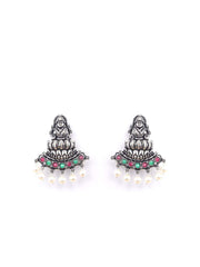 Ruby Emerald Pearls Silver Plated Temple Jewellery Set