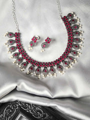 Ruby Pearls Silver Plated Jewellery Set