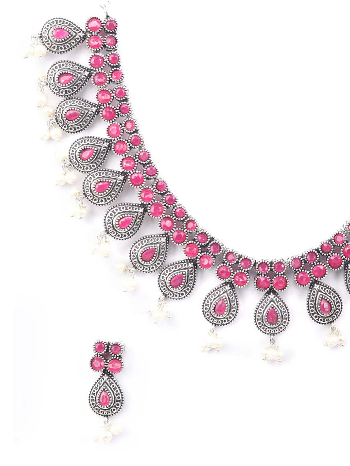 Ruby Pearls Silver Plated Jewellery Set