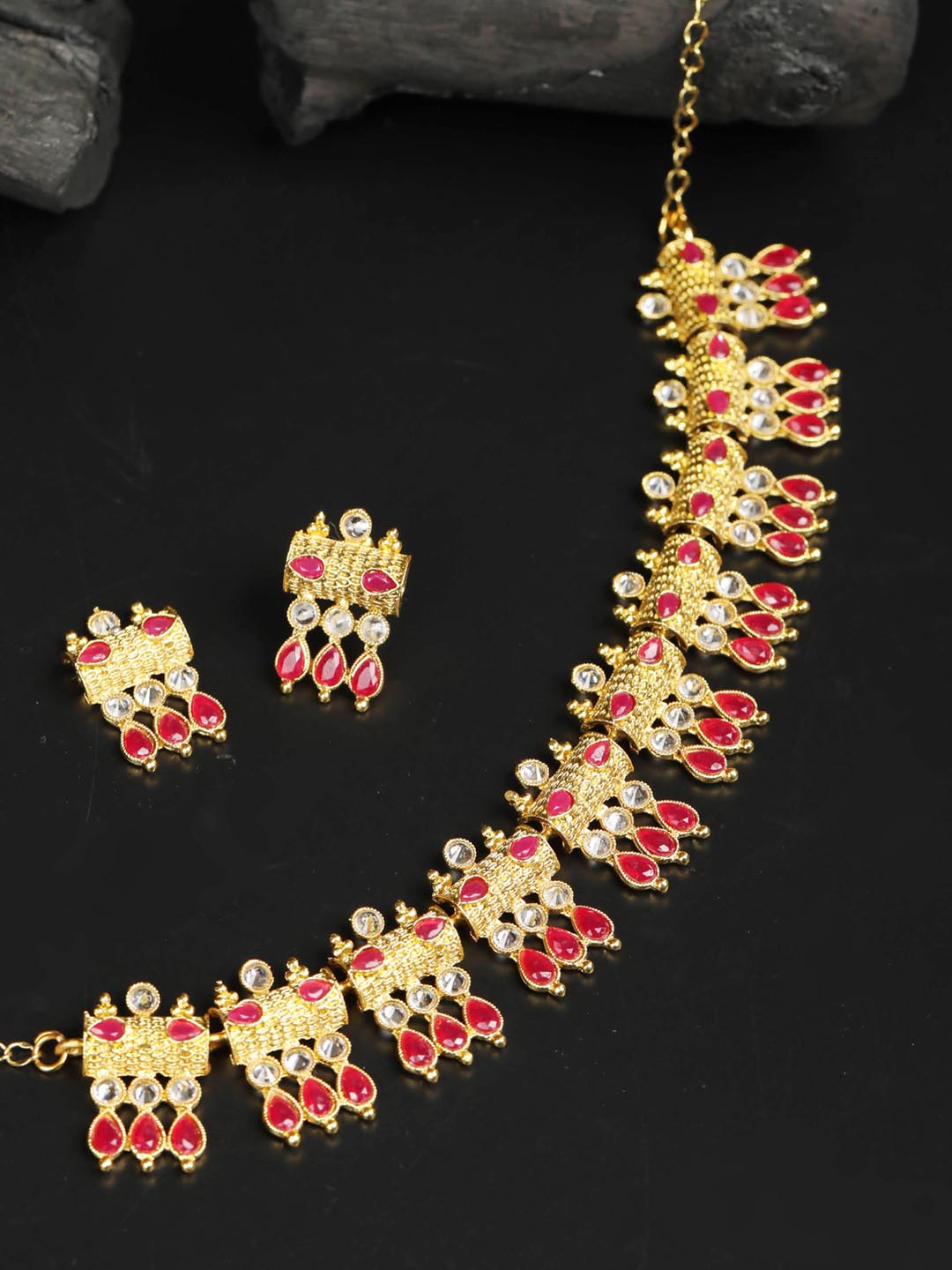 Ruby Stones Studded Gold Plated Jewellery Set