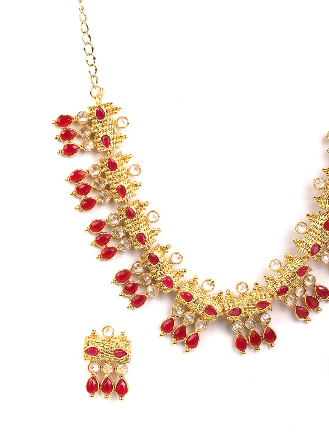 Ruby Stones Studded Gold Plated Jewellery Set