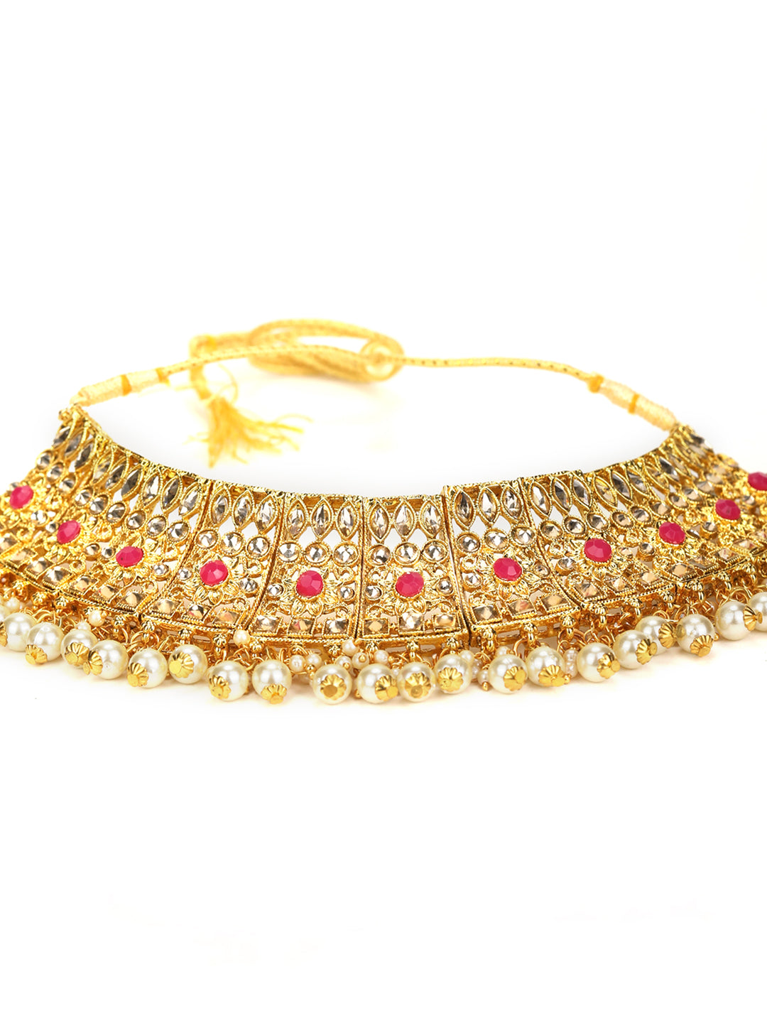 Red Gold Plated Kundan Jewellery Set