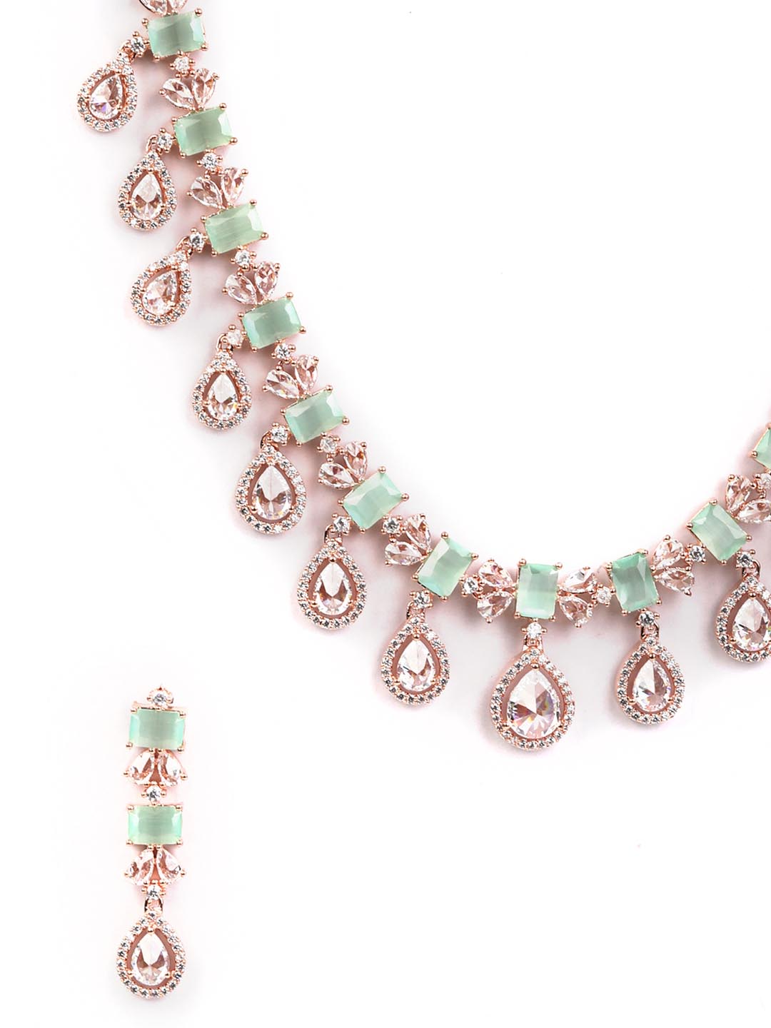 Mint Green American Diamond Rose Gold Plated Jewellery Set