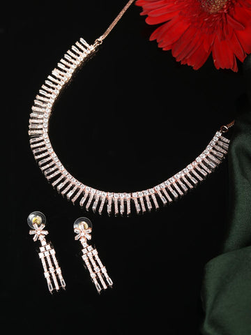 Pinstriped-American Diamond Rose Gold Plated Jewellery Set