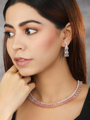 Pinstriped-American Diamond Rose Gold Plated Jewellery Set