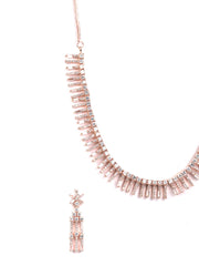 Pinstriped-American Diamond Rose Gold Plated Jewellery Set