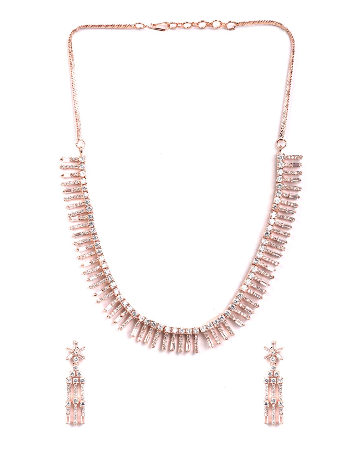 Pinstriped-American Diamond Rose Gold Plated Jewellery Set