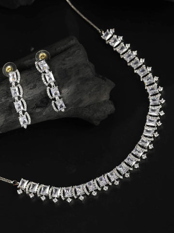 Dazzle Blocked-Silver Plated American Diamond Jewellery Set