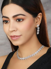 Dazzle Blocked-Silver Plated American Diamond Jewellery Set