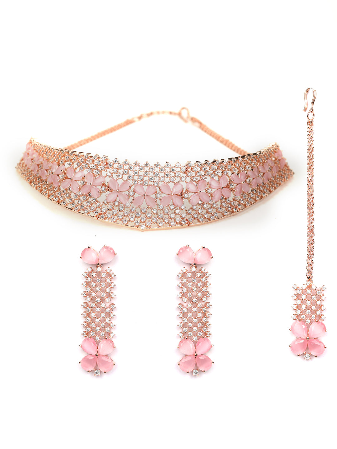 Buy Ladymania American Diamond Pink Choker Set with Maang TIkka Online at  Best Prices in India - JioMart.