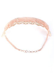 Minty Gold - Green American Diamond Cubic Zirconia Rose Gold Plated Choker Set with MaangTikka