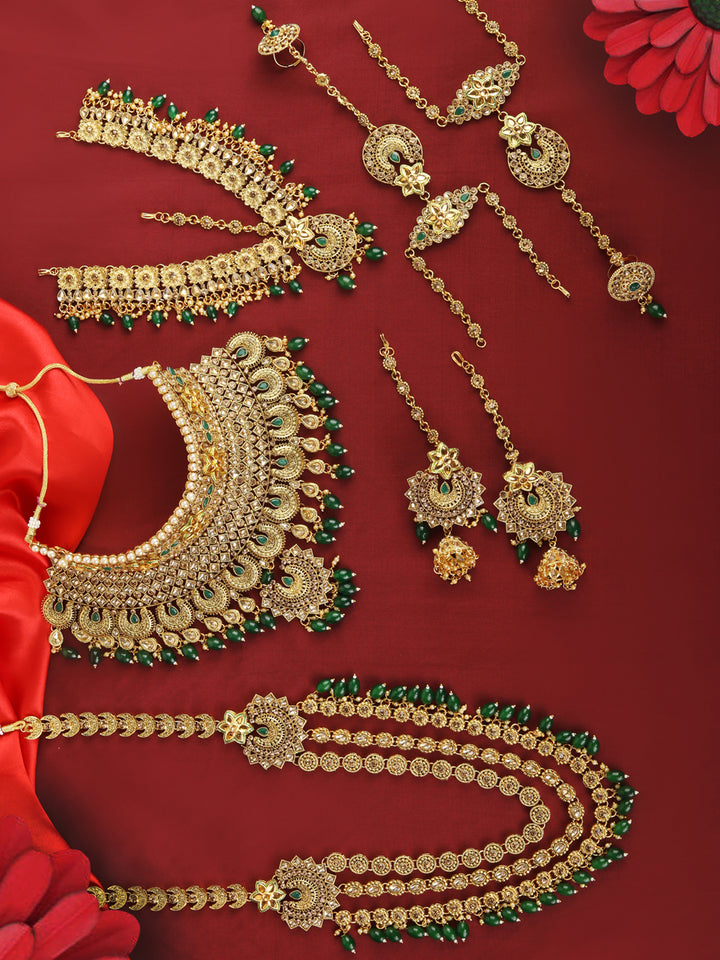 Green Gold-Plated Kundan Bridal Jewellery Set