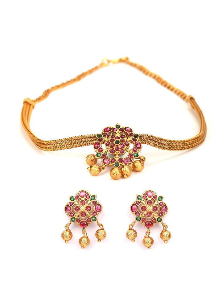 Kemp Stones Gold Plated Floral Jewellery Set
