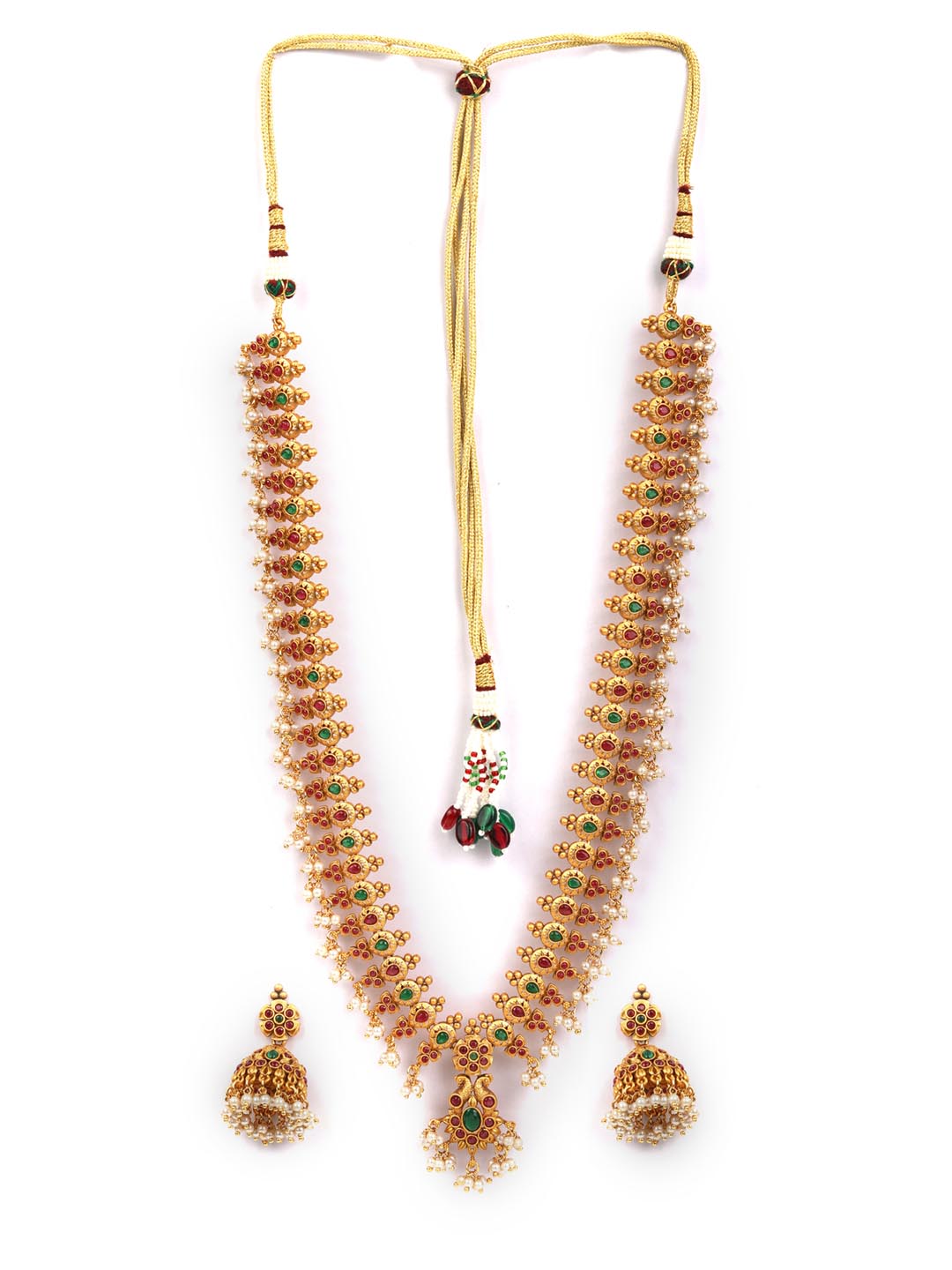 Pratha-Multi-Color Kemp Stones Gold Plated Peacock Jewellery Set