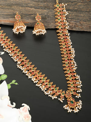 Pratha-Multi-Color Kemp Stones Gold Plated Peacock Jewellery Set