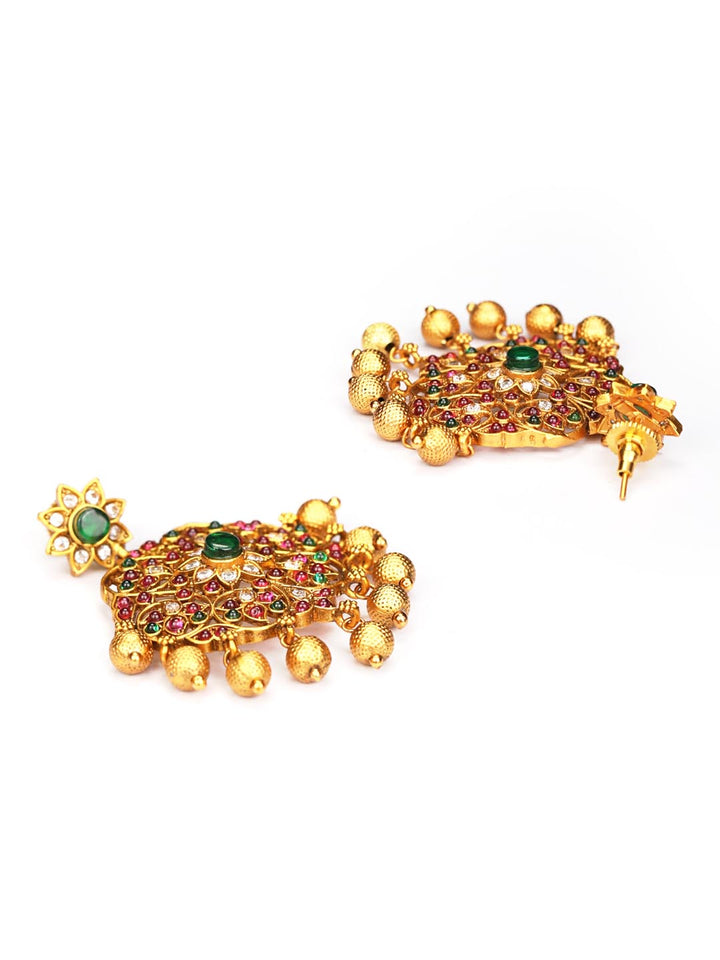 Multi-Color Kemp Stones American Diamond Gold Plated Jewellery Set