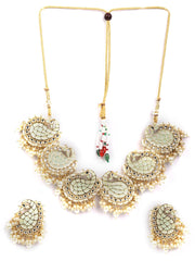 Pearls Stones Mint Green Gold Plated Paisley shaped Choker Set