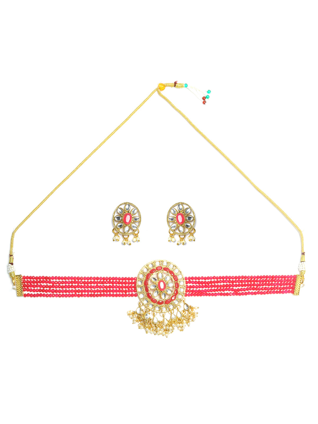 Magenta Stones Pearls Gold Plated Choker Set