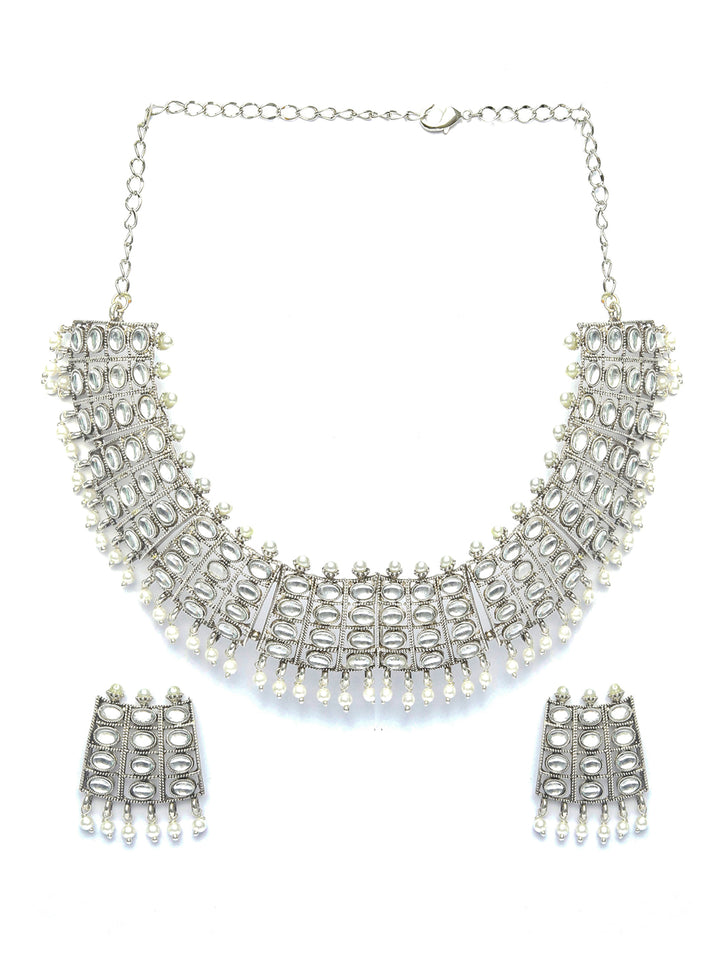 Gem Embrace - White Stones Silver Plated Jewellery Set