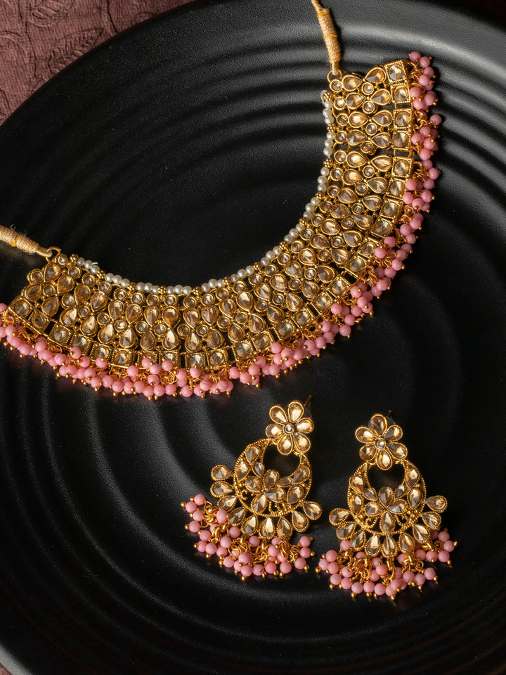 Pink Stones Gold Plated Jewellery Set