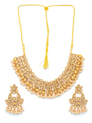 White Stones Pearls Gold Plated Jewellery Set