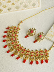 Ruby Stones Pearls Gold Plated Choker Set