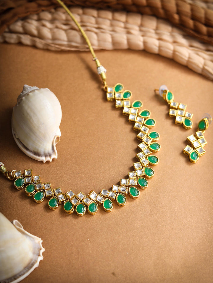 Green Kundan Emerald Gold Plated Jewellery Set