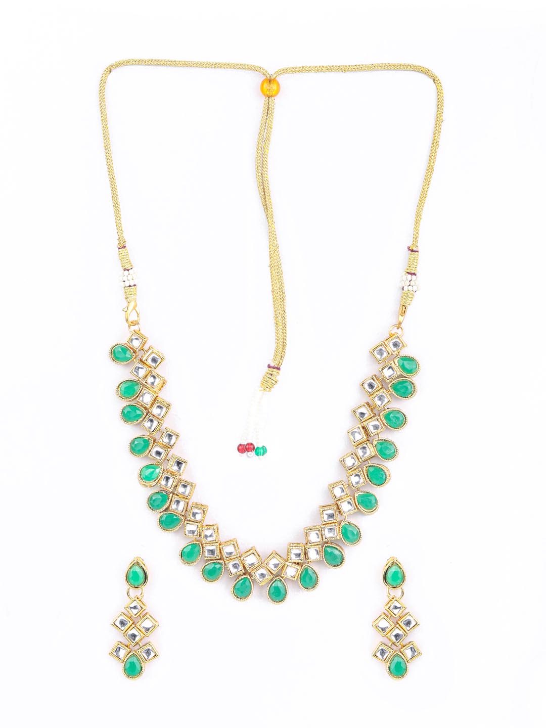 Green Kundan Emerald Gold Plated Jewellery Set