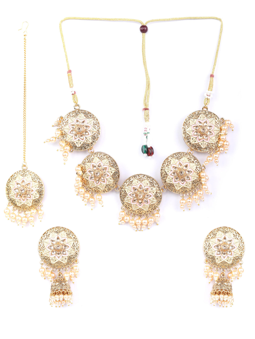 Pink Kundan Pearls Gold Plated Choker Set with MaangTikka