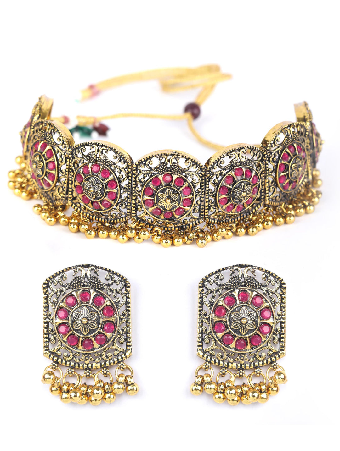 Ruby Stones Studded Gold Plated Choker Set
