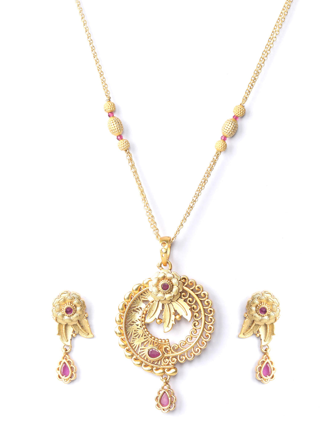 Maroon Ruby Kundan Gold Plated Jewellery Set
