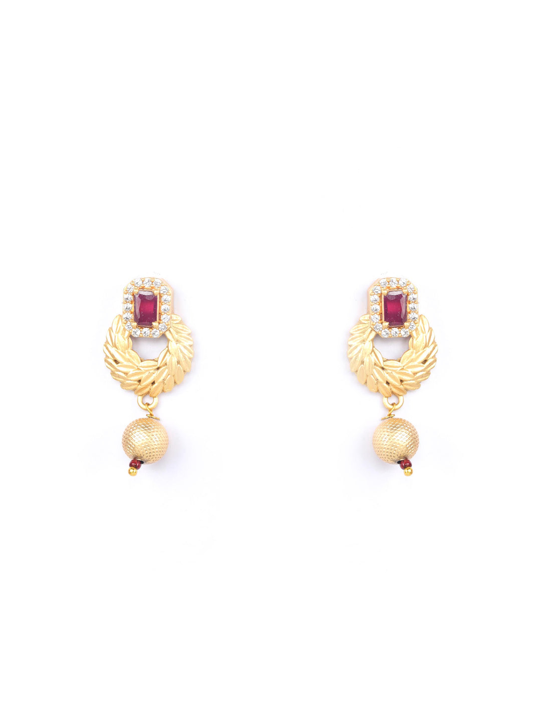 Leaf Twirl - Maroon Ruby American Diamond Gold Plated Jewellery Set