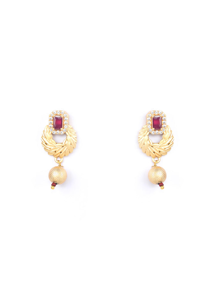 Leaf Twirl - Maroon Ruby American Diamond Gold Plated Jewellery Set