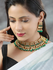 Green Kundan Pearls Gold Plated Choker Set