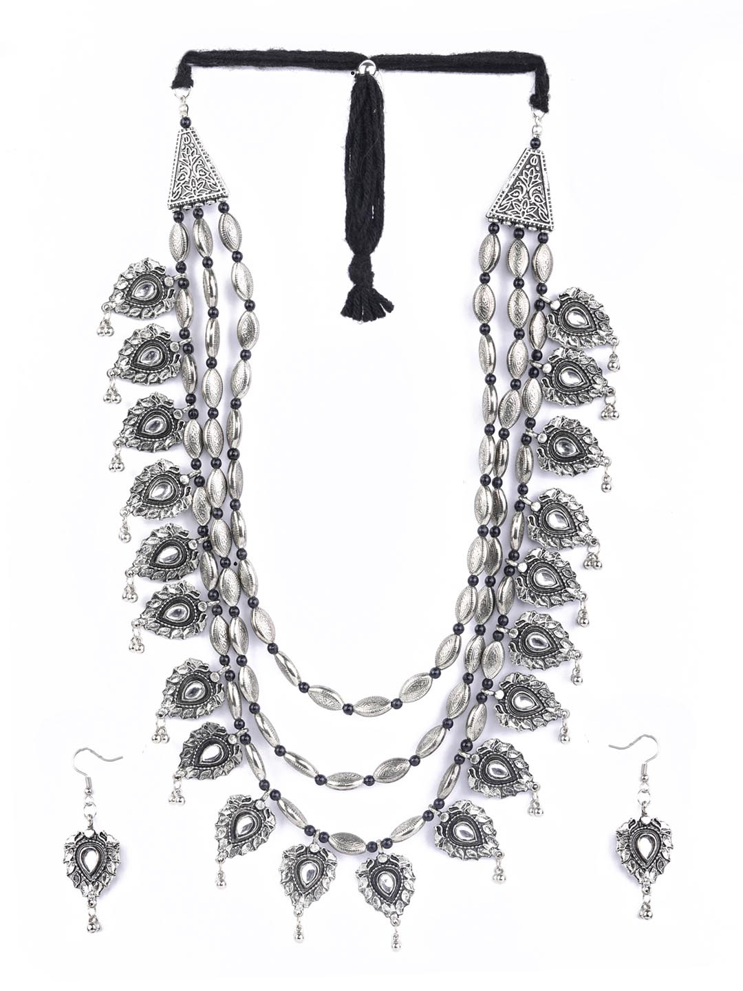 Kundan Stones Studded Silver Plated Jewellery Set