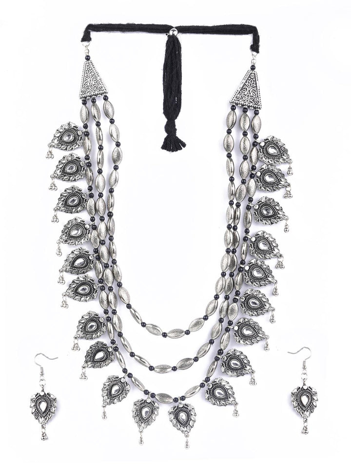 Kundan Stones Studded Silver Plated Jewellery Set