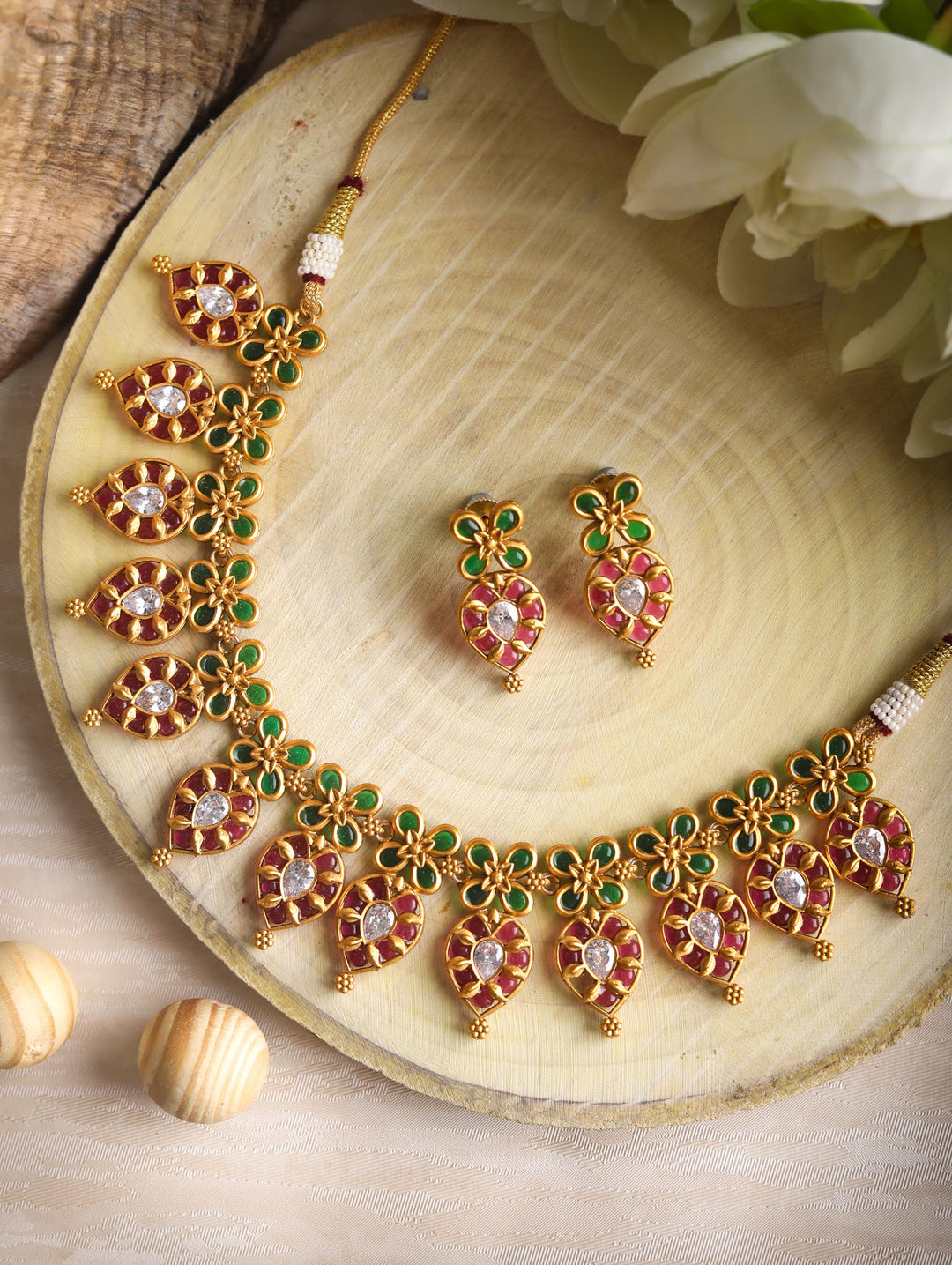 Ruby Emerald Gold Plated Jewellery Set
