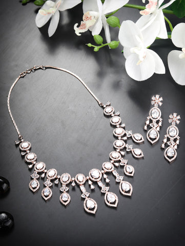 American Diamond Cubic Zirconia Rose Gold Plated Jewellery Set