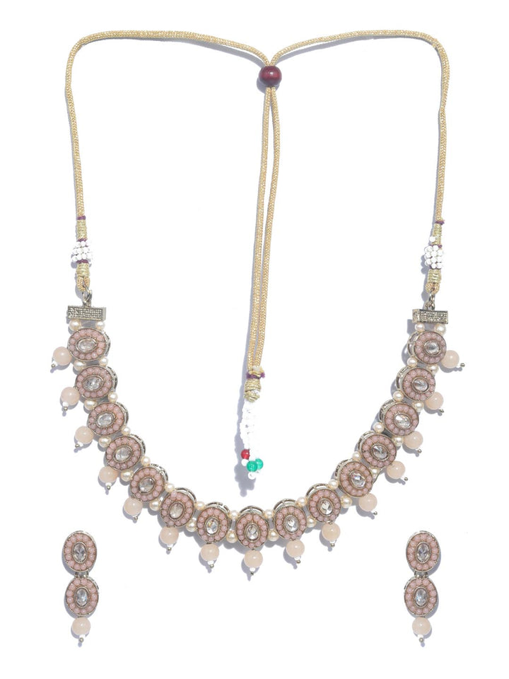 Pink Peach Pearls Gold Plated Jewellery Set