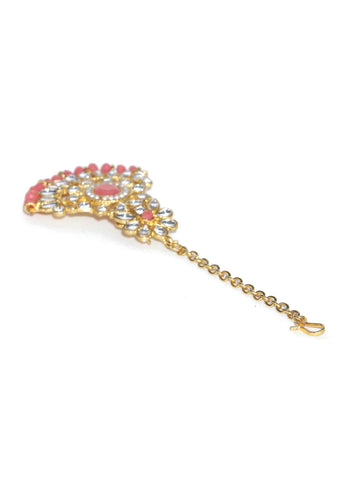 Pink Kundan Pearls Gold Plated Choker Set with MaangTikka