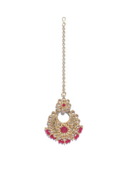Red Kundan Pearls Gold Plated Choker Set with Maang Tikka