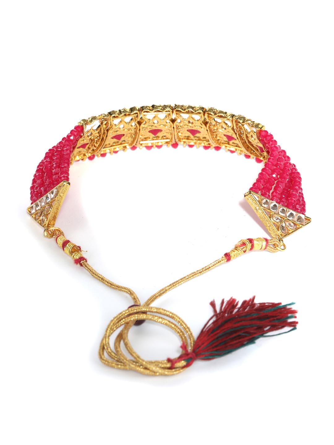 Red Kundan Pearls Gold Plated Choker Set with Maang Tikka