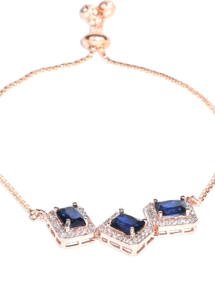 Blue American Diamond Rose Gold Plated Jewellery Set with Ring & Bracelet
