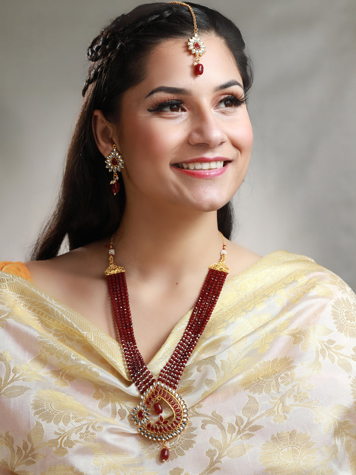 Maroon Gold Plated Kundan Jewellery Set