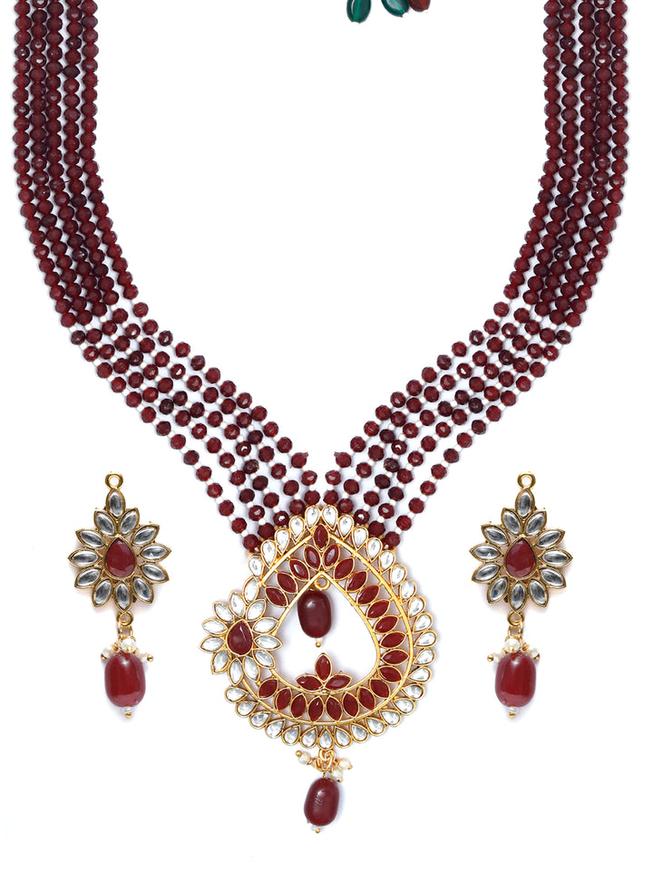 Maroon Gold Plated Kundan Jewellery Set