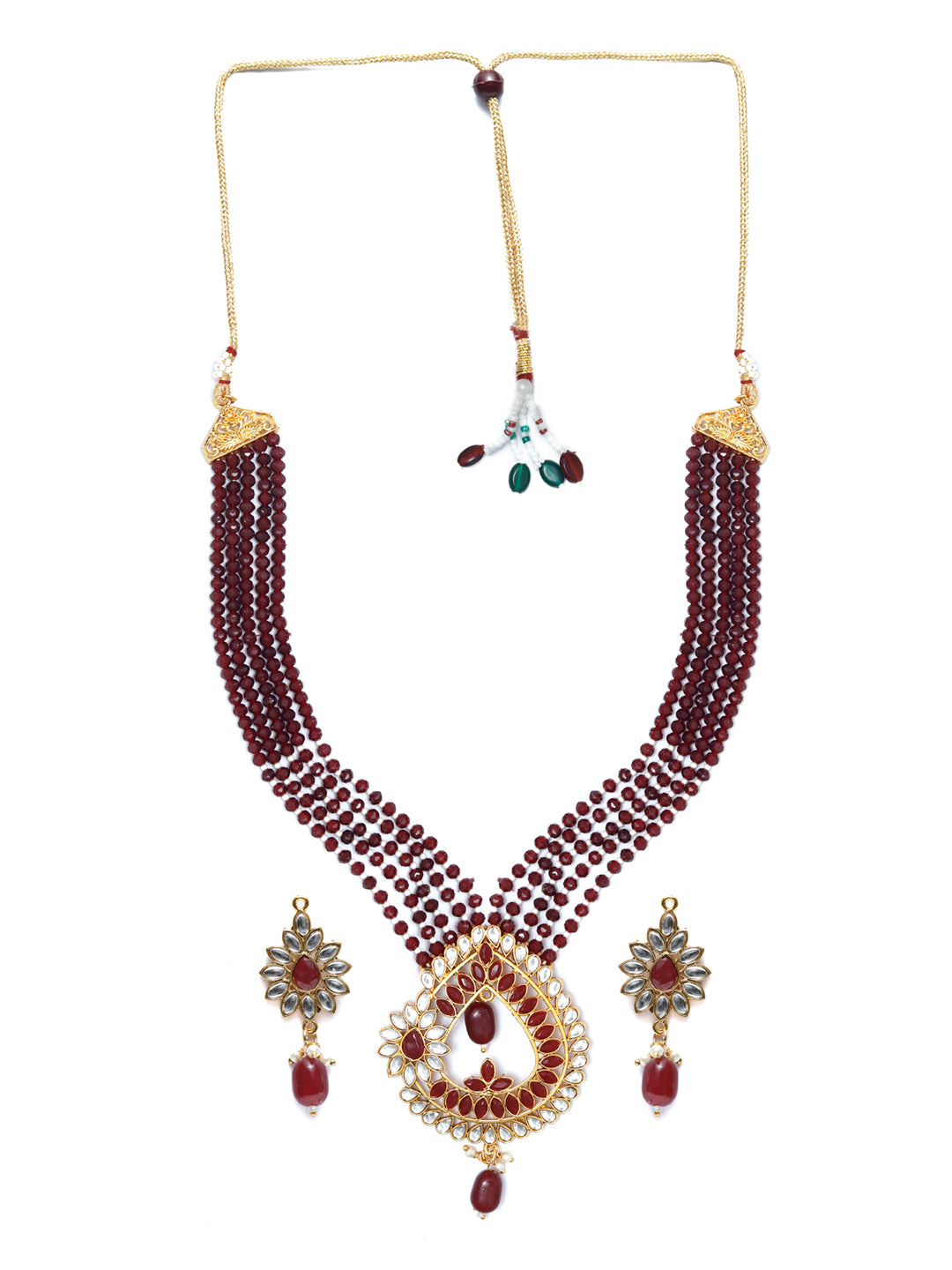 Maroon Gold Plated Kundan Jewellery Set