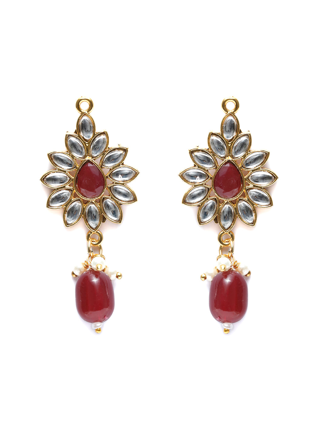 Maroon Gold Plated Kundan Jewellery Set