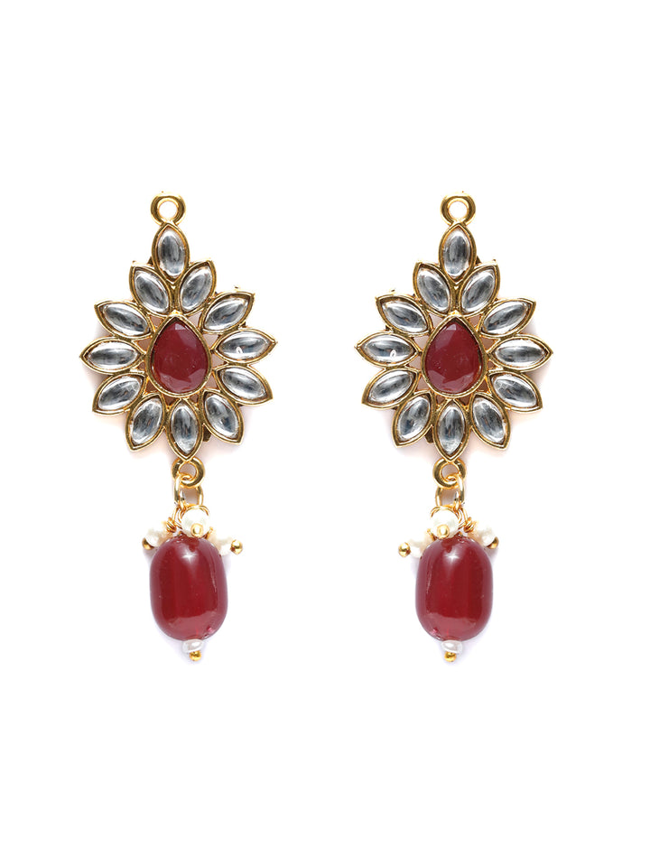 Maroon Gold Plated Kundan Jewellery Set