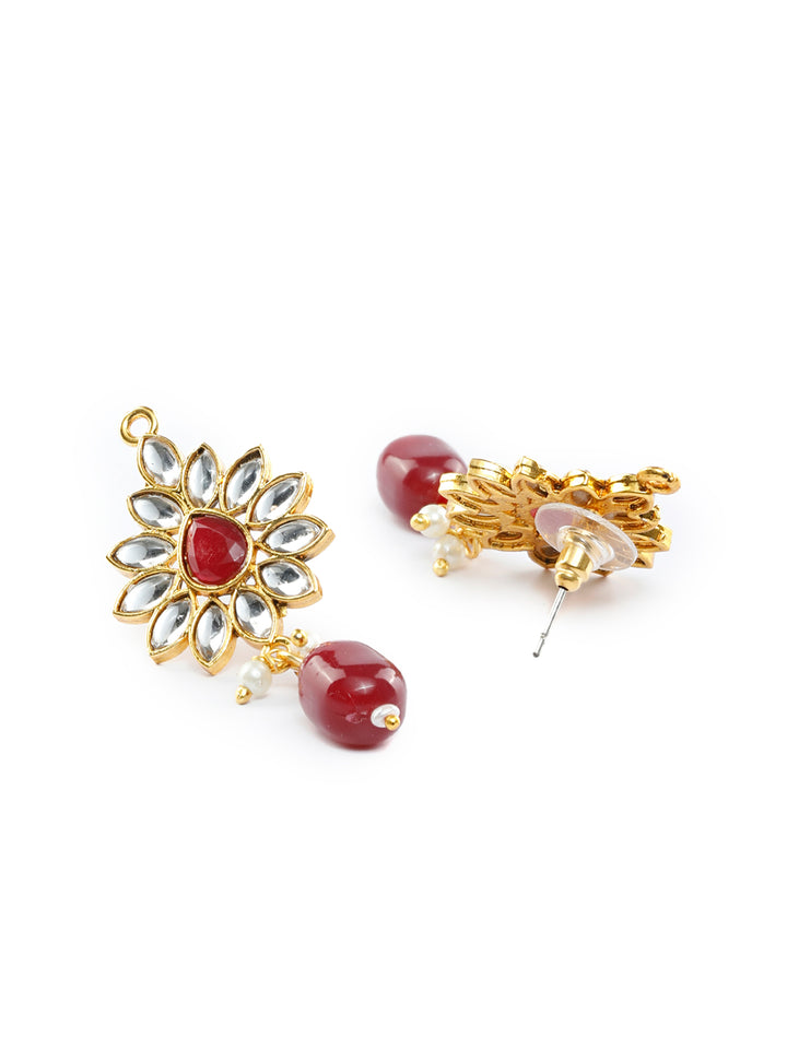 Maroon Gold Plated Kundan Jewellery Set